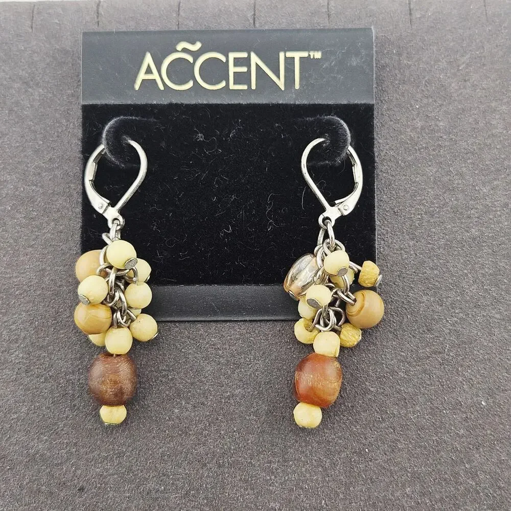 Accent Beaded Dangle Drop Hook Earrings Pastel Yellow Whimsical Beach Boho
